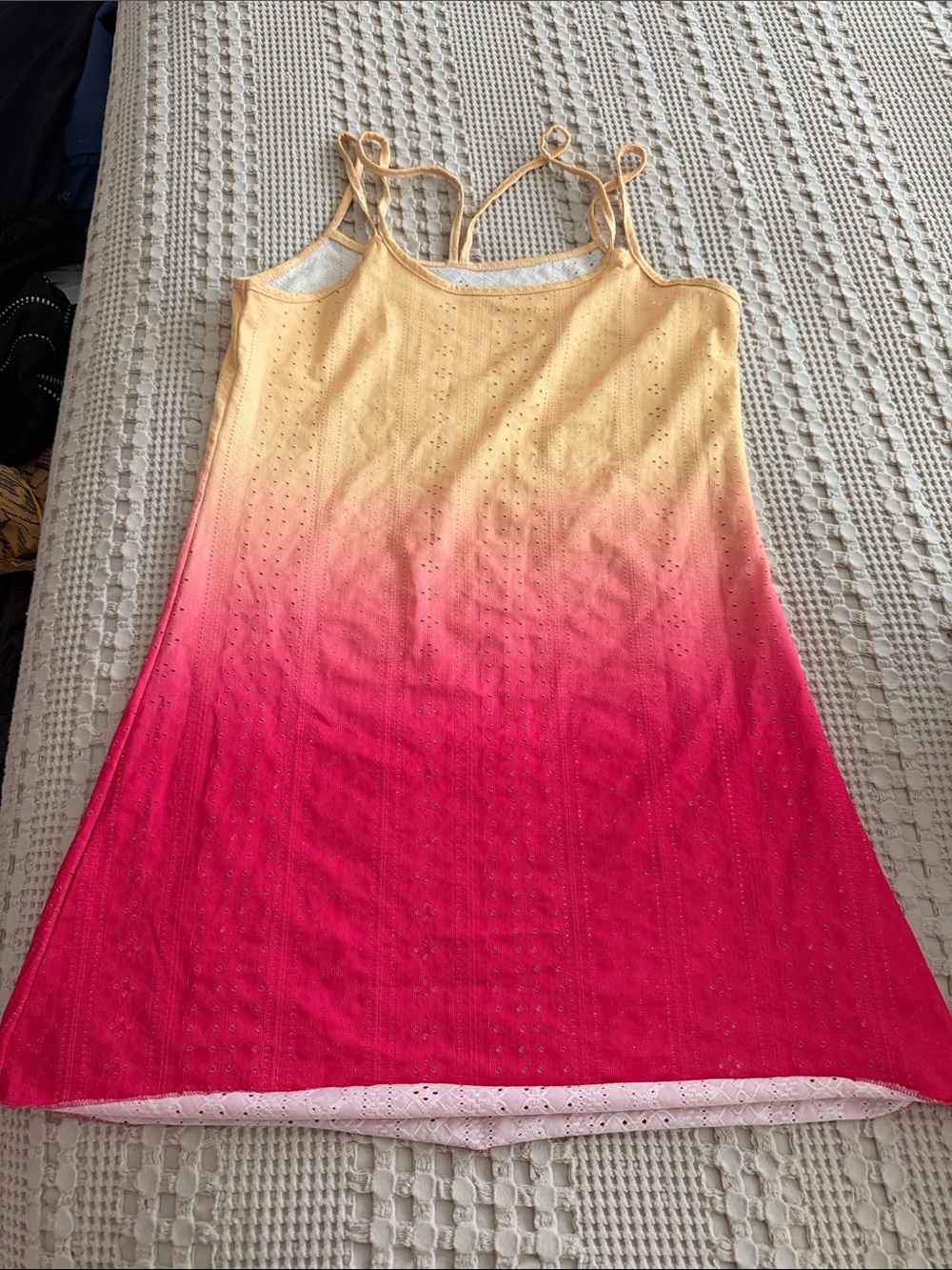 Ombre Yellow to Pink Eyelet Sundress